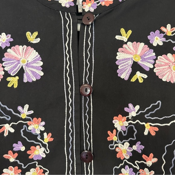Vintage Embroidered Artsy Kimono Style Floral Black Button Down Jacket size XL - Picture 6 of 10